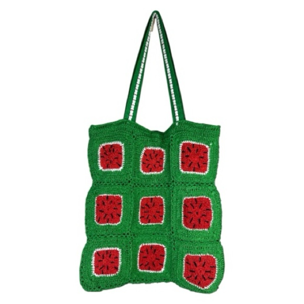 America & Beyond Watermelon Crochet Granny Square Tote NWOT